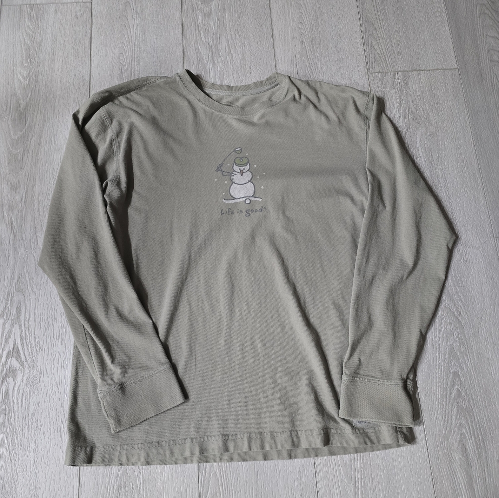 Men's Life Is Good Longsleeve Snowman Golfer T-Shirt Size Medium